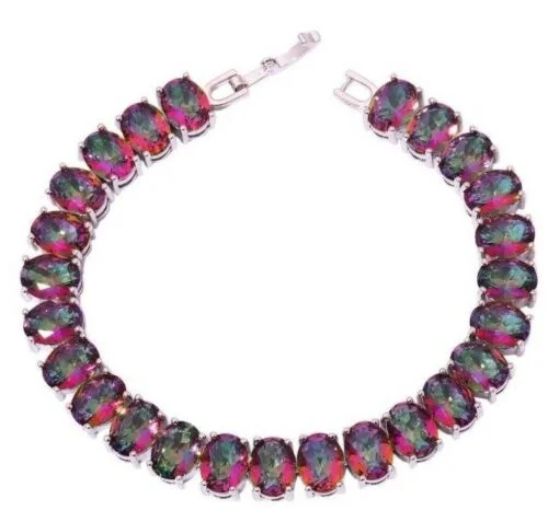 Luxury charm bracelets with birthstones-126 Ct.tw  Rainbow Mystic Topaz Tennis Bracelet