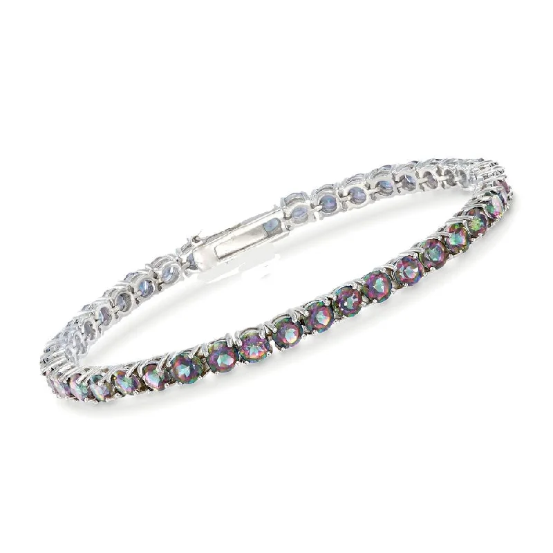 Unique gold bracelets with gemstones-18kt White Gold Plated 14.5ctw Mystic Topaz Tennis Bracelet