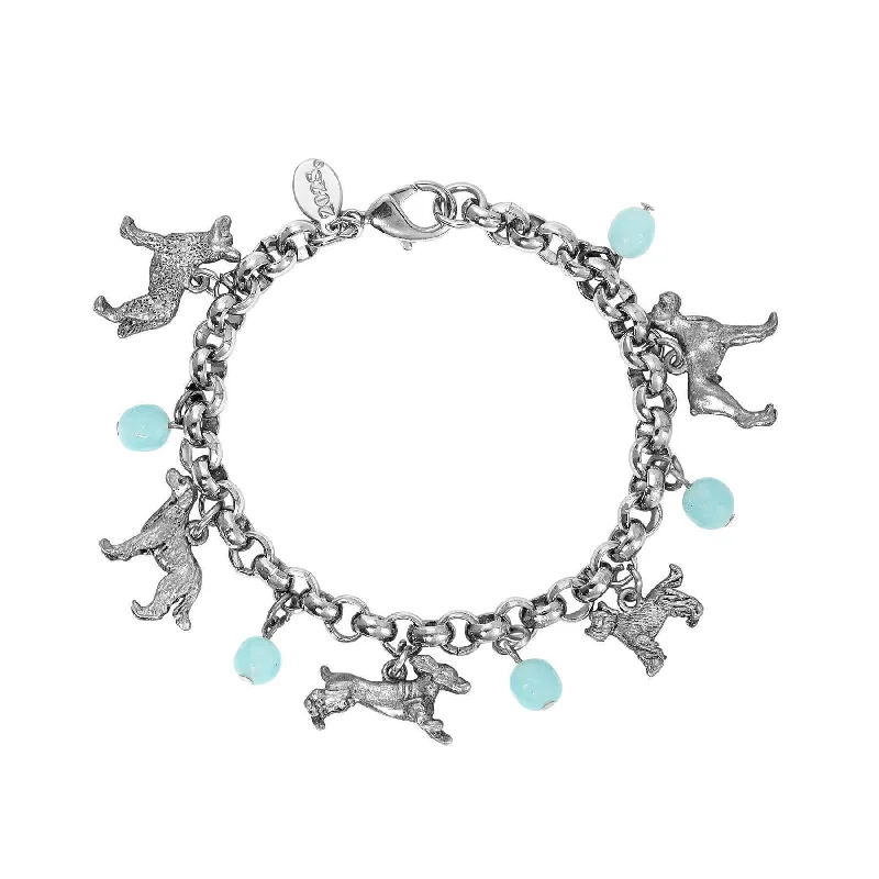 Luxury diamond bracelets for women-1928 Jewelry Aqua Blue Baroque Glass Beaded Canine Charm Bracelet