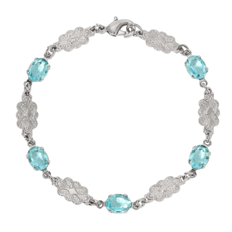 Silver bracelets with diamonds for weddings-1928 Jewelry Atlantis Aqua Blue Oval Glass Crystal Link Bracelet