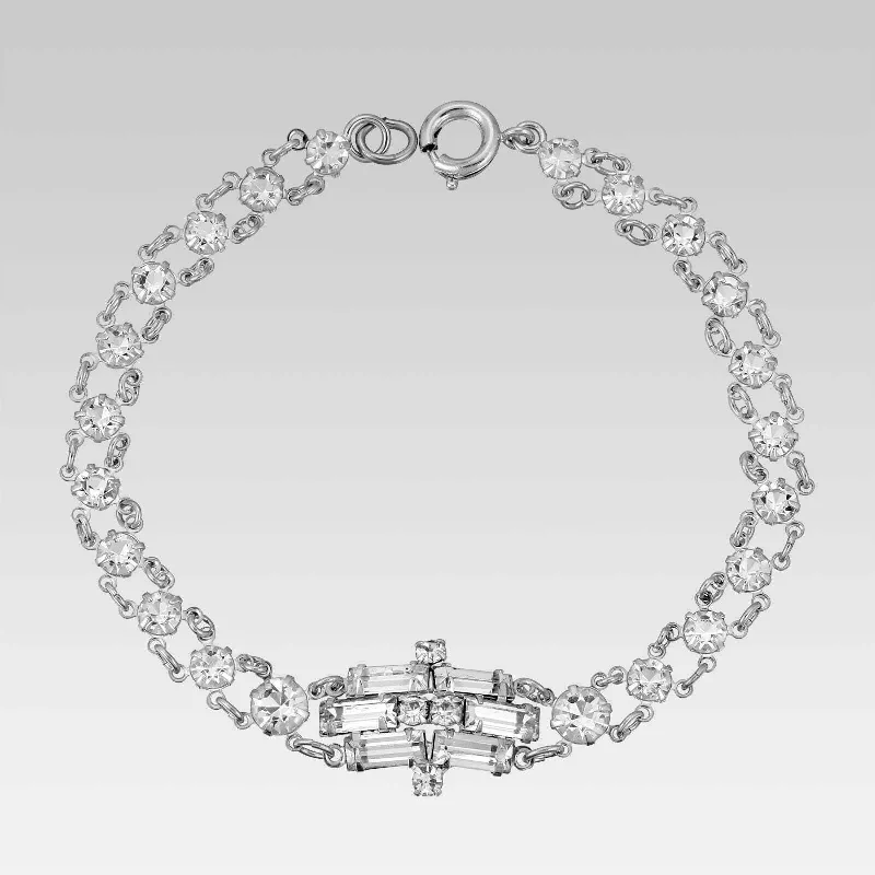 Luxury tennis bracelets for women-1928 Jewelry Baguette & Round Crystal Austrian Crystal Link Bracelet