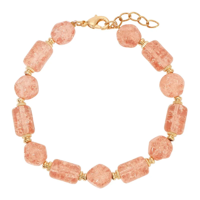 Gold bracelets for weddings with diamonds-1928 Jewelry Beaded Peach Cracked Glass Bracelet