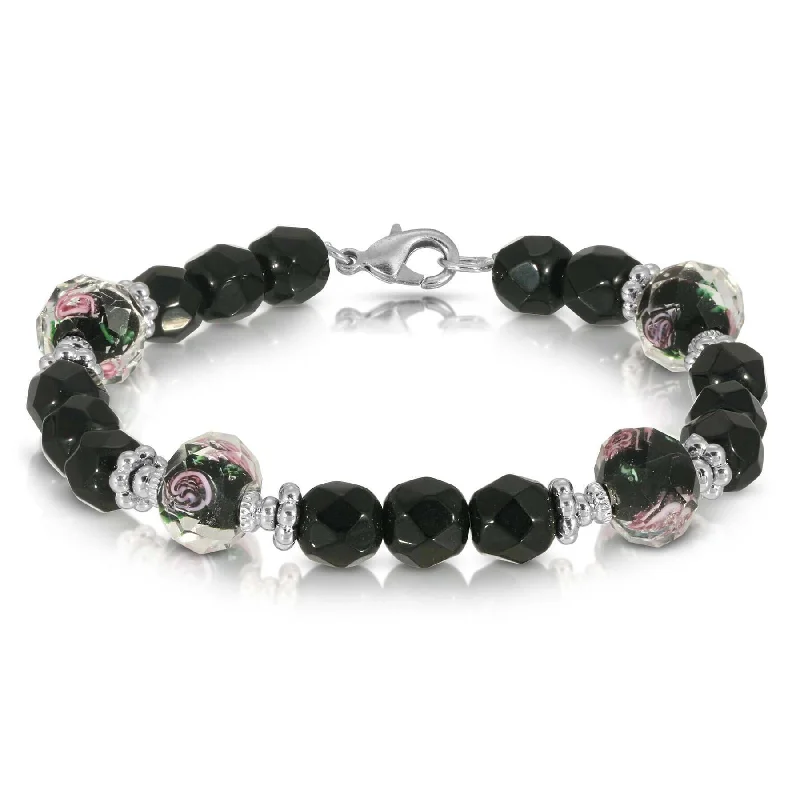 Elegant cuff bracelets for women-1928 Jewelry Black Floral Beaded Bracelet