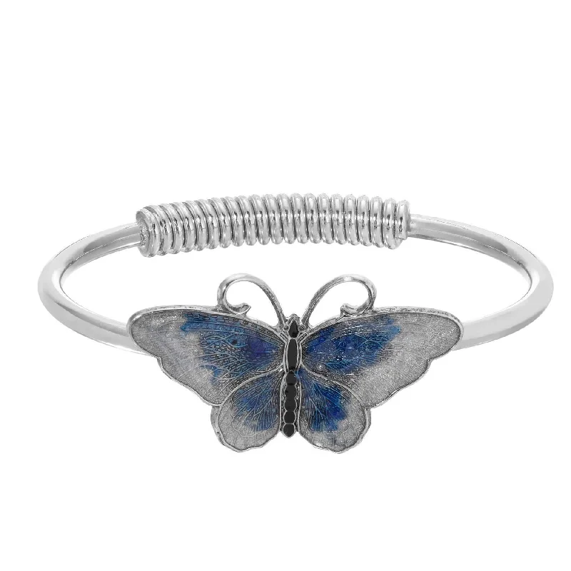 Personalized bracelets with initials-1928 Jewelry Butterfly's Dance Blue Enamel Spring Hinge Bracelet