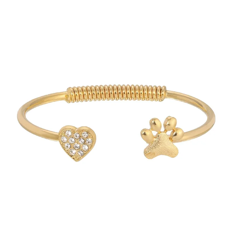 Custom gemstone bracelets for her-1928 Jewelry Crystal Heart And Paw Spring Cuff Bracelet