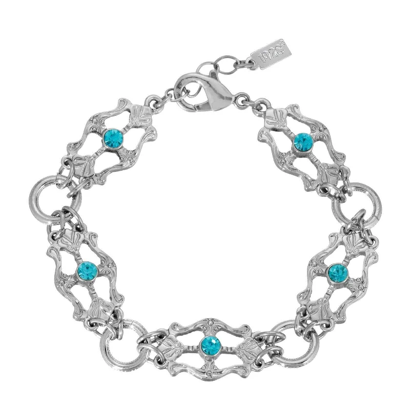 Custom silver bracelets for women-1928 Jewelry Deco Flare Aqua Blue Crystal Link Bracelet