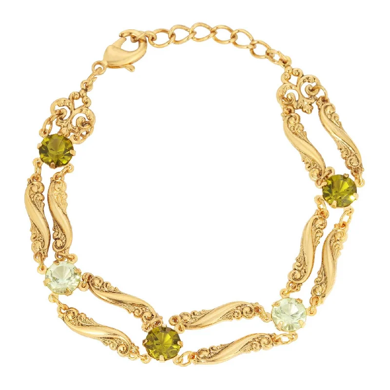 Gold bracelets for casual wear-1928 Jewelry Deco Olivine & Chrysolite Austrian Crystal Link Bracelet