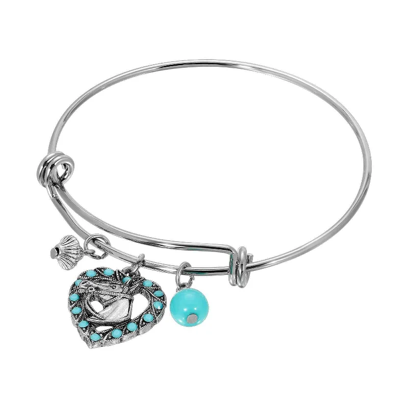 Custom birthstone bracelets for couples-1928 Jewelry Heart Horse Head Turquoise Crystal & Charms Wire Bracelet