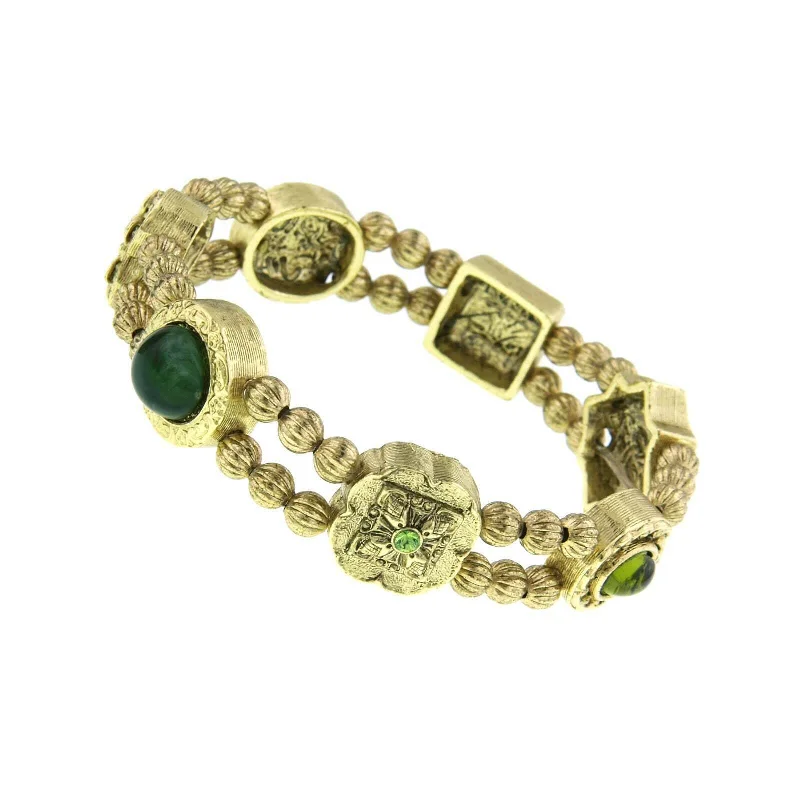 Custom silver bracelets with pearls-1928 Jewelry Jade Gemstone Olivine & Peridot Stone Charm Stretch Bracelet