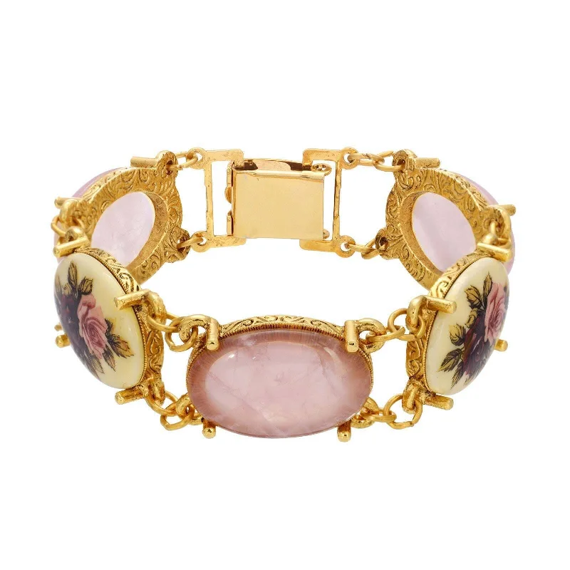 Adjustable bangles for women-1928 Jewelry Manor House Pink & Purple Floral Stone Rose Quartz Link Bracelet