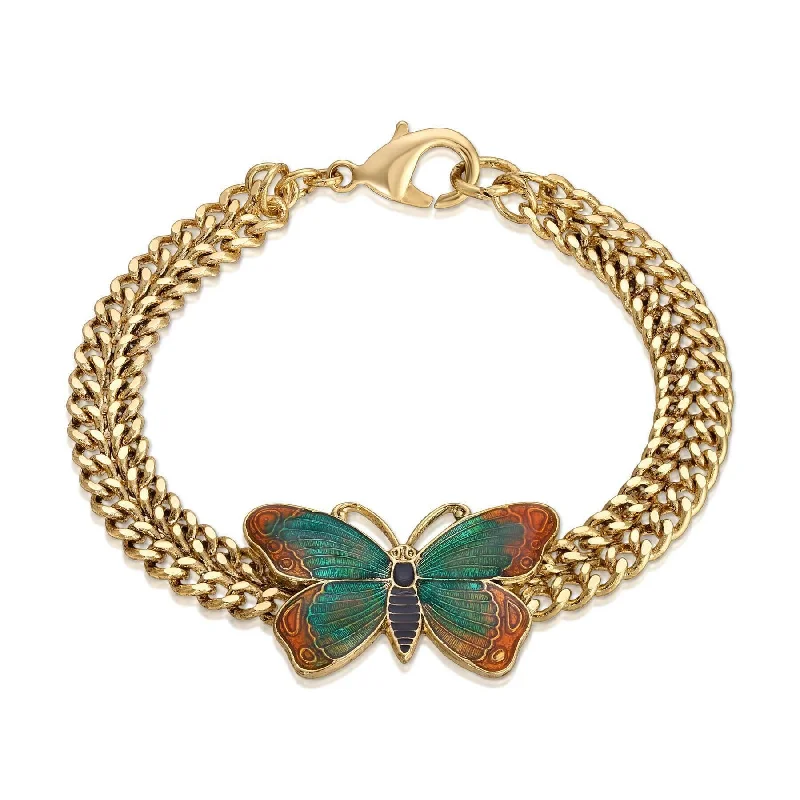 Adjustable gold bangles for women-1928 Jewelry Metamorphic Butterfly Double Curb Bracelet, 7.25"L