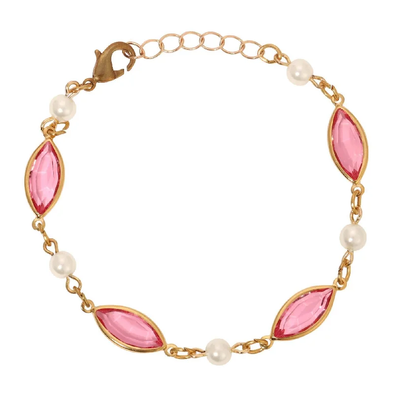 Luxury gold cuff bracelets for women-1928 Jewelry Navette Rose Pink Austrian Crystal & Faux Pearl Link Bracelet