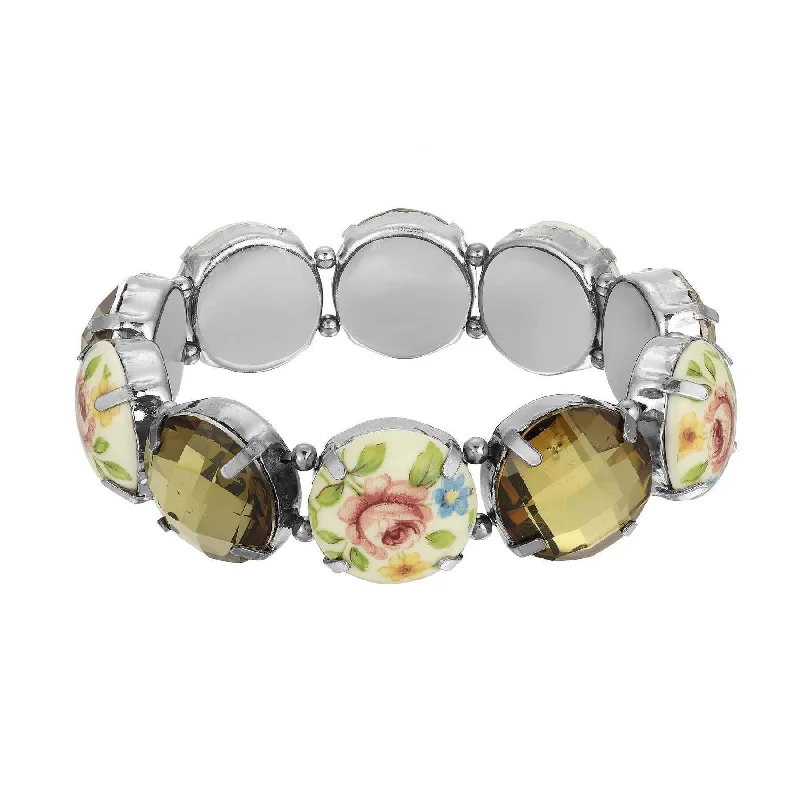 Elegant gold bracelets for weddings-1928 Jewelry Olivine & Multicolored Floral Stone Stretch Bracelet