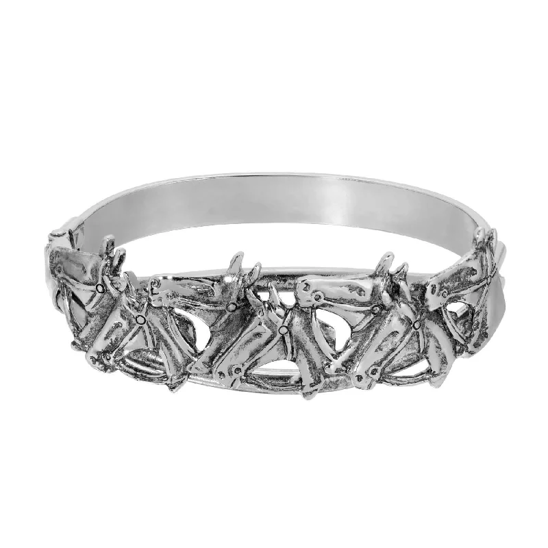 Custom initial bracelets for women-1928 Jewelry Racing Horse Silver Hinge Bracelet