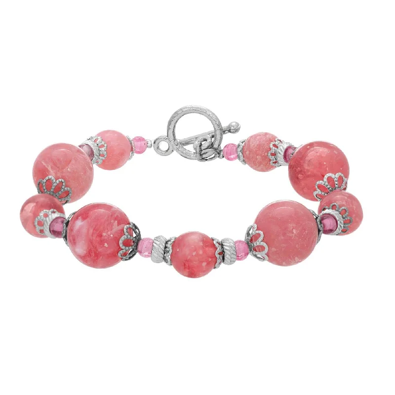 Custom leather bracelets for men with initials-1928 Jewelry Roseate Paradise Oval Coral Quartz Stone & Pink Crystals Toggle Bracelet