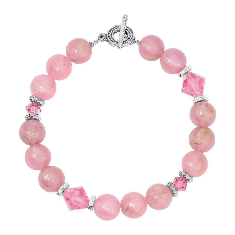 Personalized charm bracelets for her-1928 Jewelry Roseate Paradise Rose Crystal Pink Round Beaded Bracelet