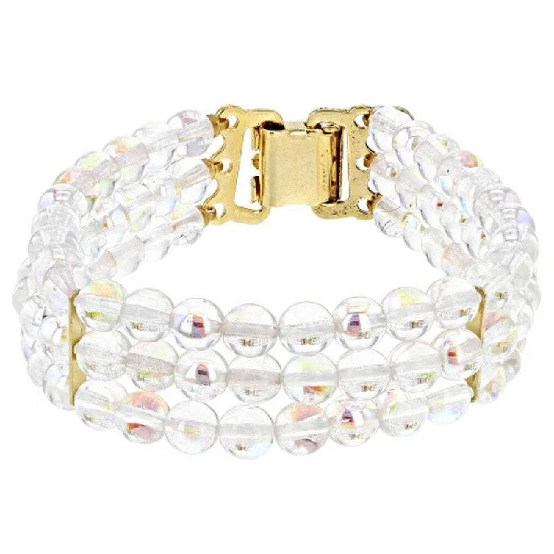 Simple sterling silver bracelets for women-1928 Jewelry Round Three Row AB Glass Beaded Bracelet