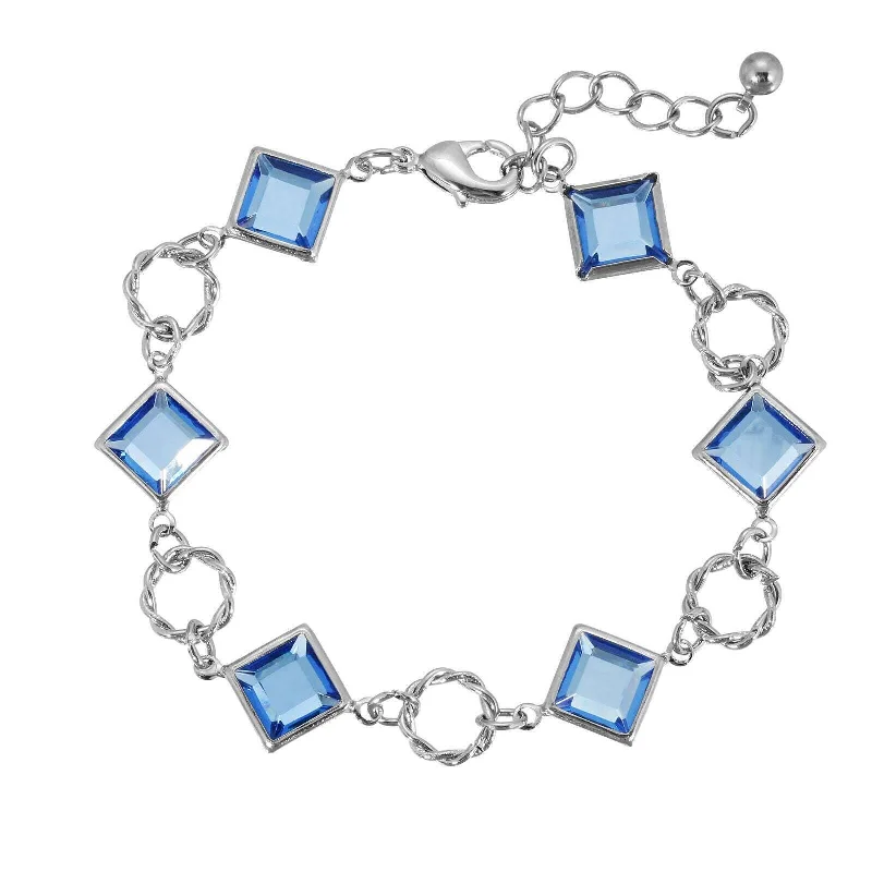 Personalized silver bracelets for couples-1928 Jewelry Sapphire Blue Austrian Crystal Square Link Bracelet