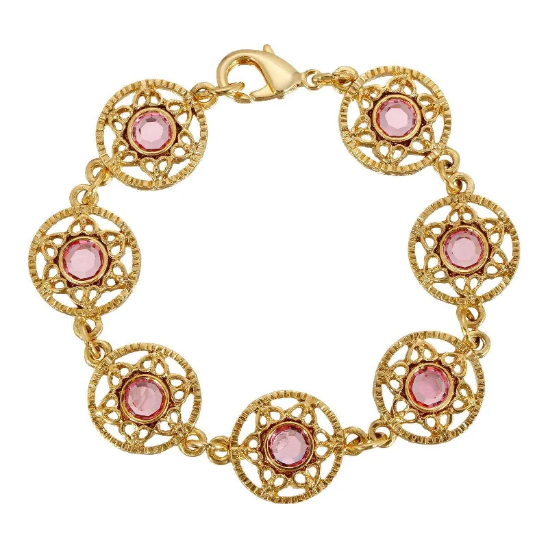 Custom gold tennis bracelets for women-1928 Jewelry Star Disk Channel Crystal Link Bracelet, 7.25"L