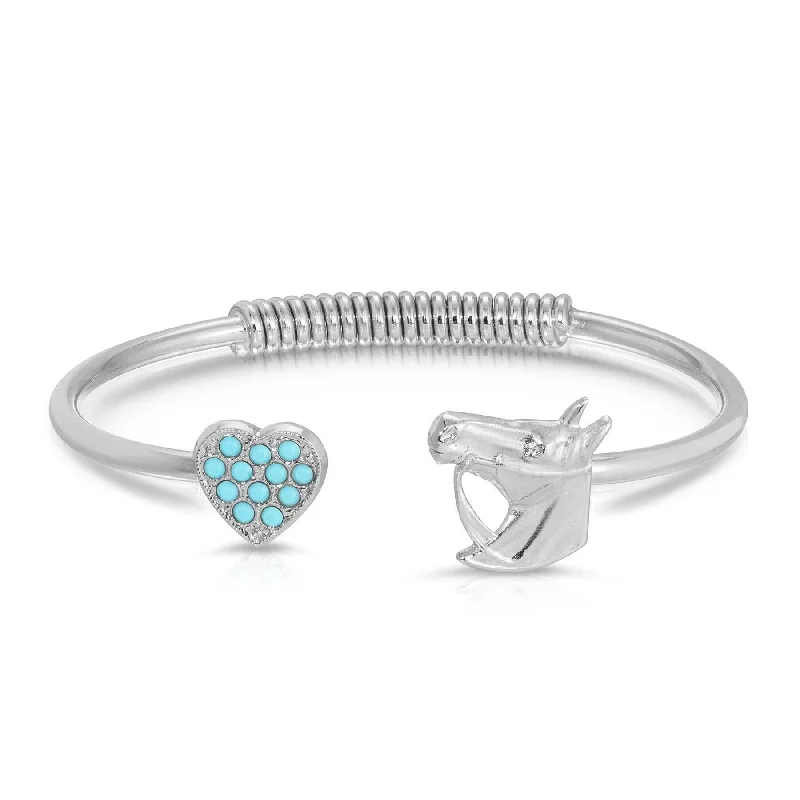 Personalized bracelet gifts for her-1928 Jewelry Turquoise Stone Heart And Horse Head Spring Cuff Bracelet