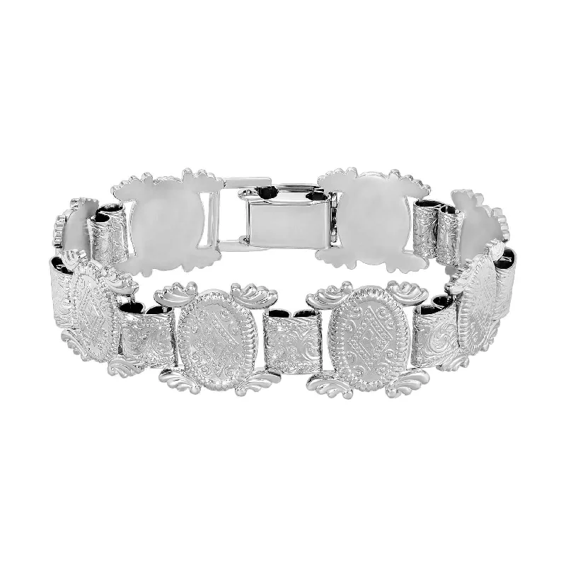 Luxury tennis bracelets for women-2028 Jewelry Silver Deco Etched Clasp Bracelet