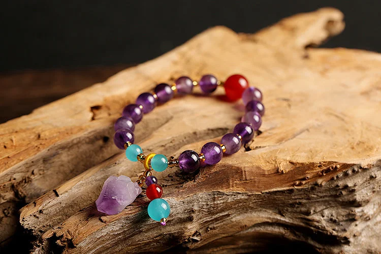 Simple silver bangles for daily wear-8mm Natural Amethyst Red Agate Amazonite Bead Bracelet