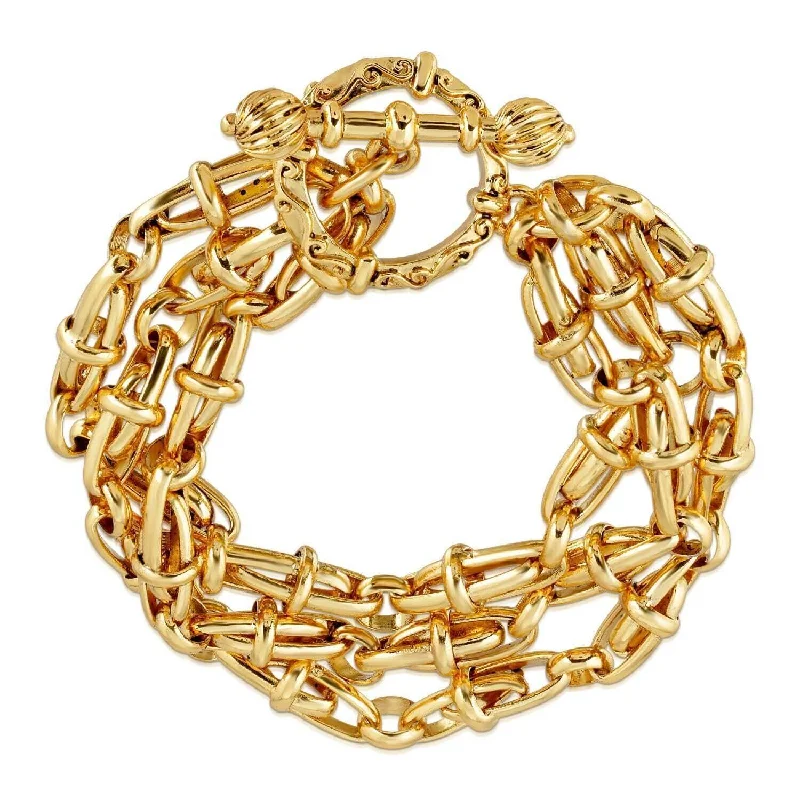 Fashionable gold bangles for weddings-Antiquities Couture Gold Artifact Three Tier Chain Toggle Bracelet