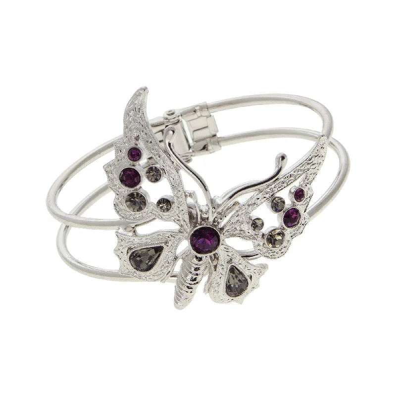 Custom initial bracelets for women-1928 Jewelry Classic Crystal Butterfly Hinge Cuff Bracelet