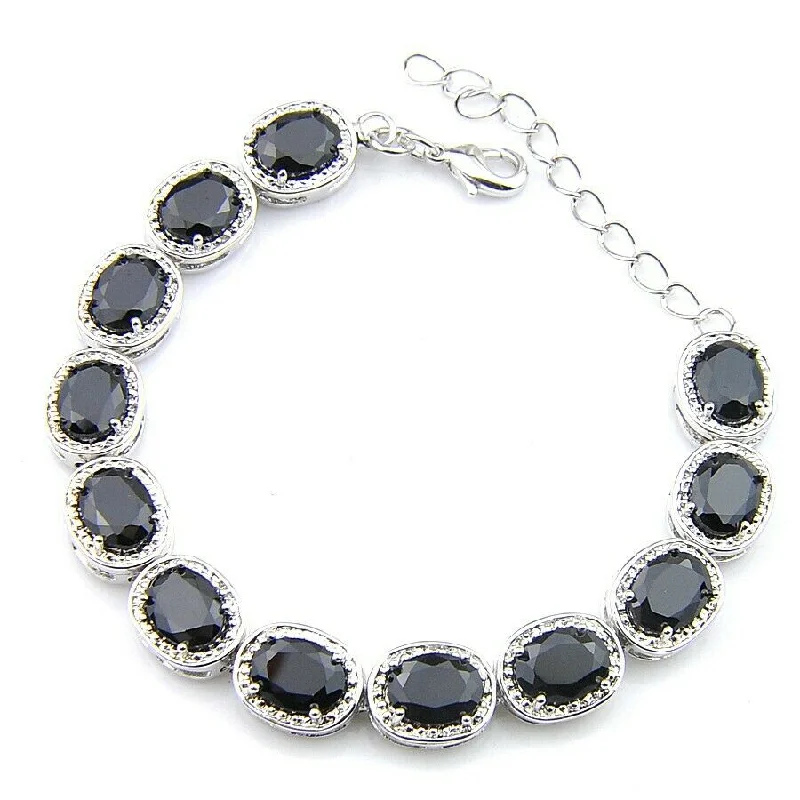 Simple sterling silver bracelets for women-Created Black Sapphire CZ Tennis Bracelet