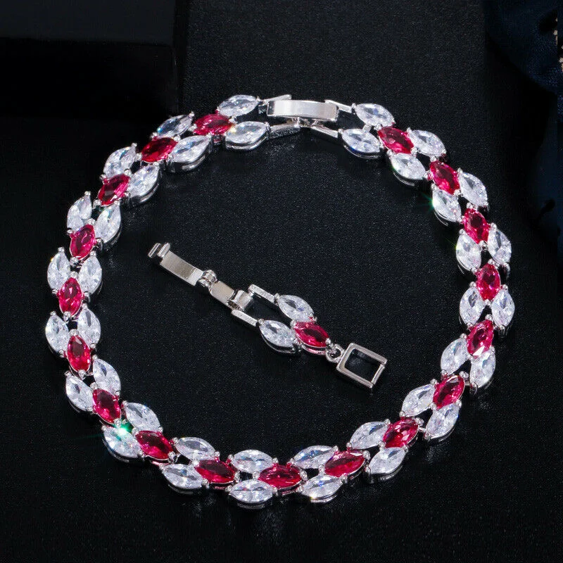 Custom bracelets with engraved names-Created Pink and White Sapphire Marquise Shape Tennis Bracelet