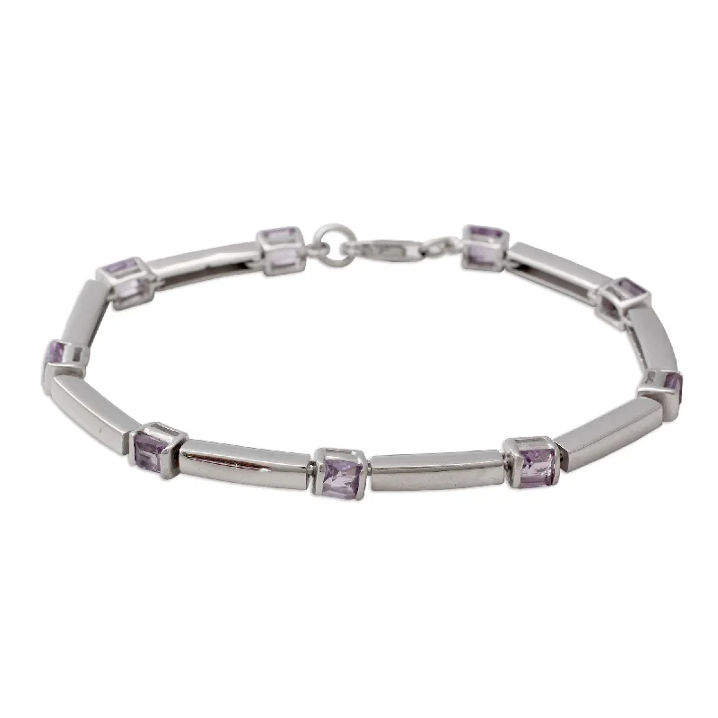 Personalized bangles for women’s gifts-Current Amethyst Sterling Silver Bracelet - 0.2" x 7.75"