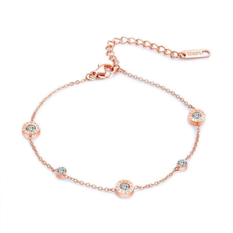 Simple leather bracelets for men-Dainty Rose Gold Bracelet for Women with Five Cubic Zirconia Stones