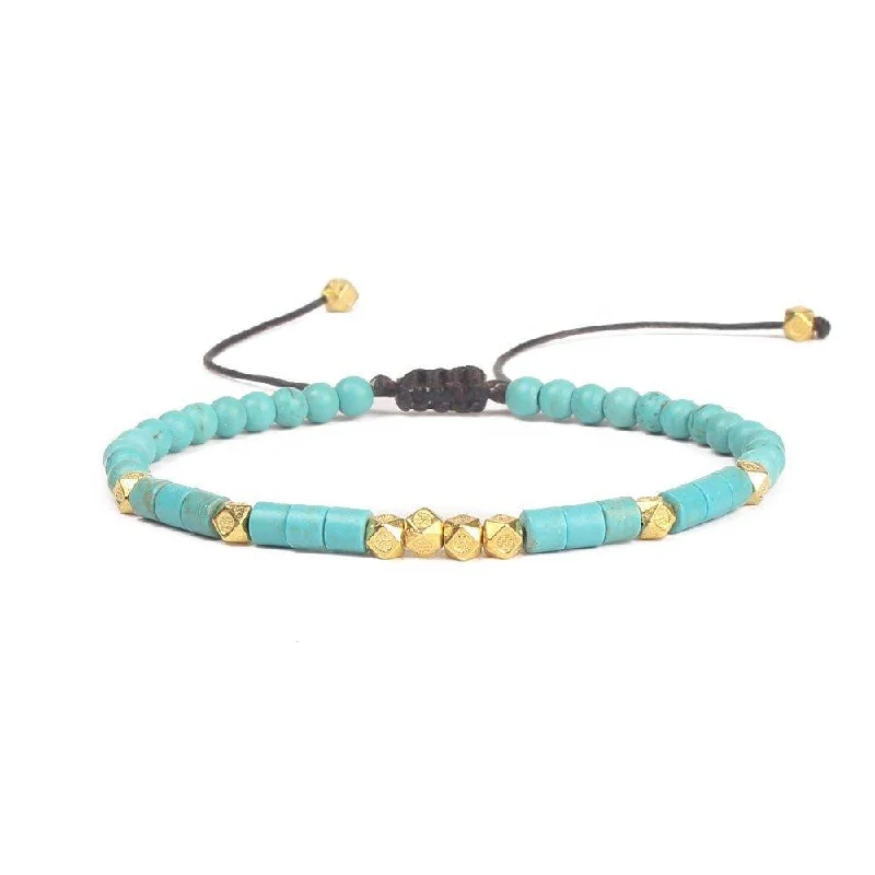 Fashion bracelets with diamonds for men-Gold Friendship Bracelet Handwoven with Turquoise Beads