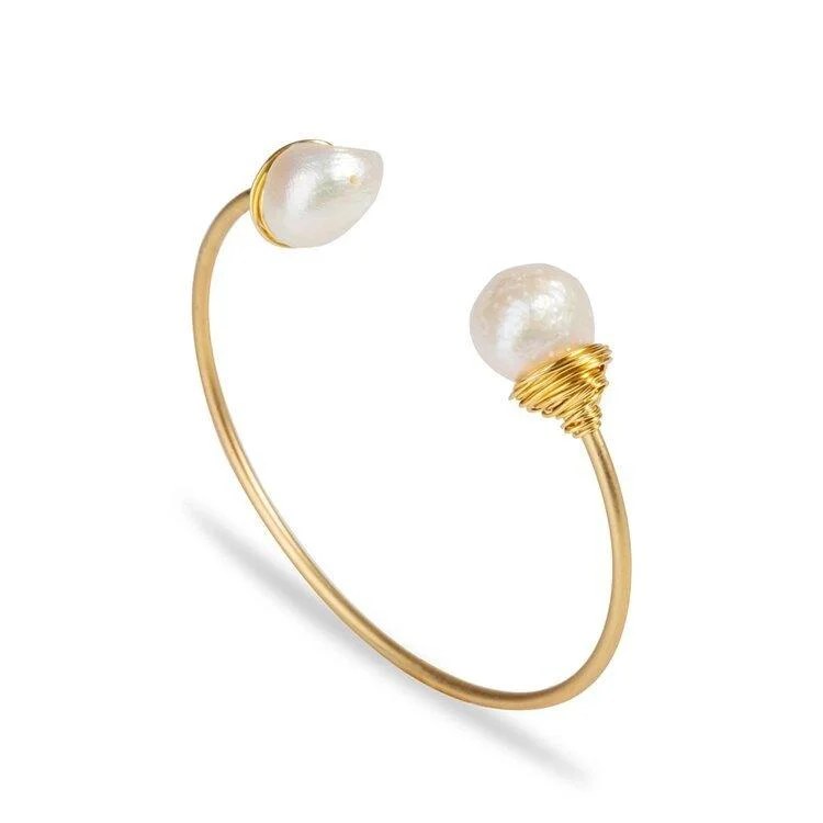 Adjustable gold bangles for women-Gold Baroque Pearl Bracelet