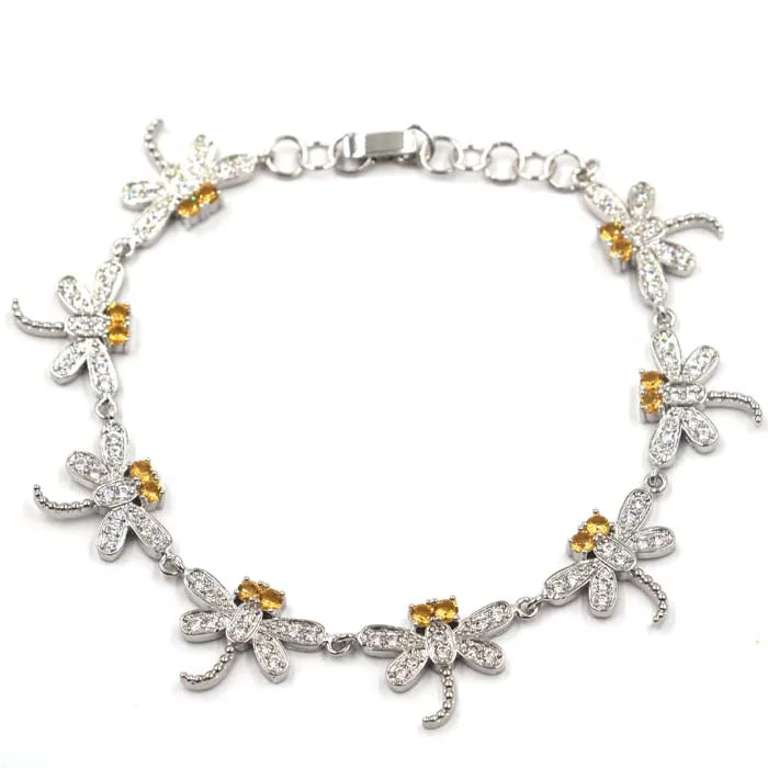 Custom engraved leather bracelets for her-Golden Citrine Micro-Pave Dragonfly Tennis Bracelet