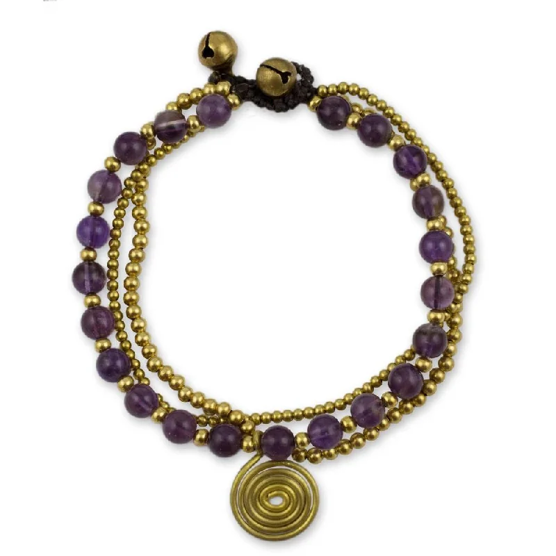 Simple gold bracelets with initials-Handmade Brass 'Daydreams' Amethyst Bracelet (Thailand)