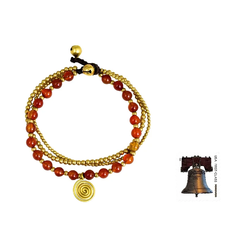 Gold bracelets with sapphires for women-Handmade Brass 'Daydreams' Carnelian Bracelet (Thailand)