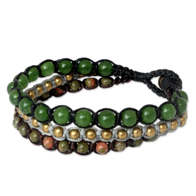 Women’s stackable bracelets with diamonds-Handmade Brass 'Urban Colors' Unakite Quartz Bracelet (Thailand)