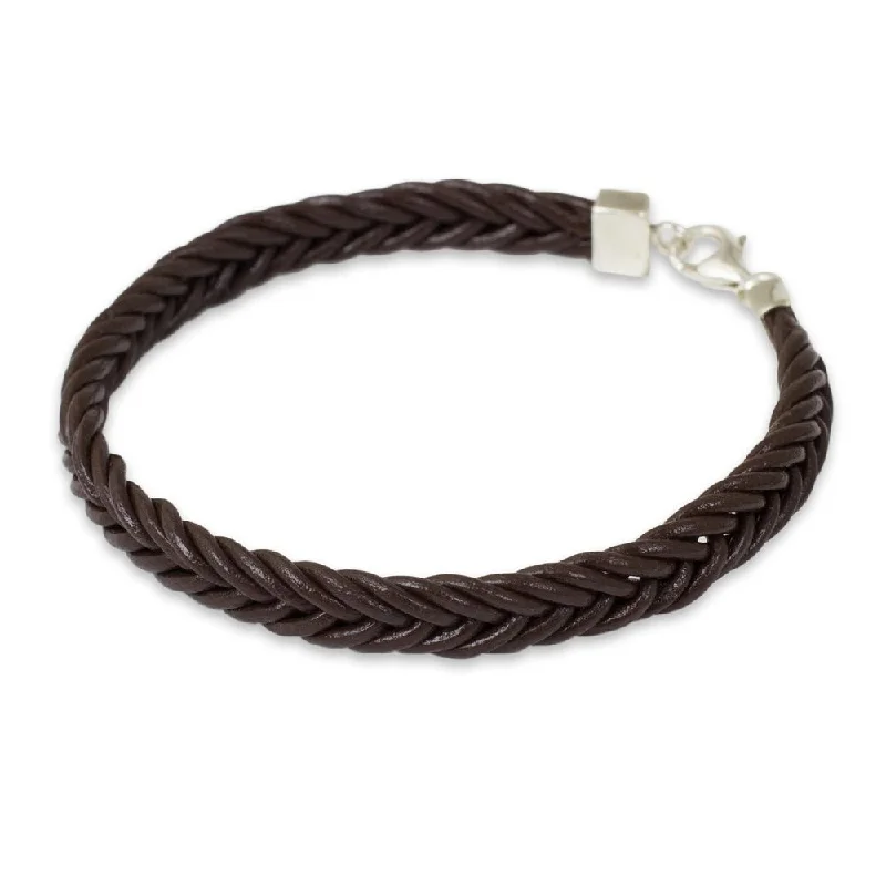 Women’s stackable bracelets with diamonds-Handmade Leather 'Assertive in Brown' Bracelet (Thailand)