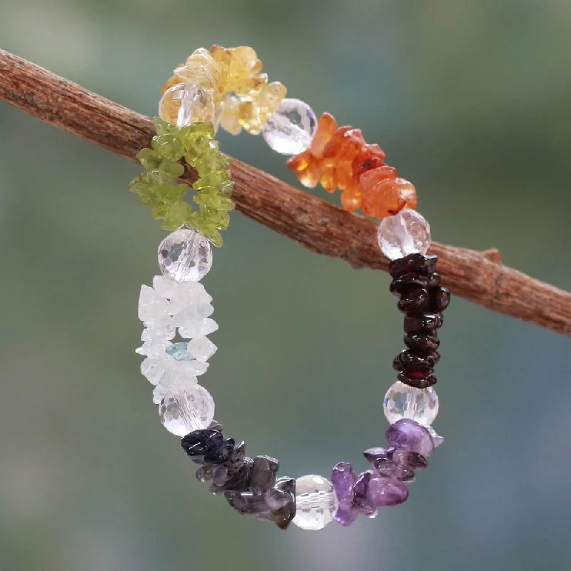 Simple pearl bracelets for brides-Handmade Multi-gemstone 'Peaceful Friendship' Bracelet (India)