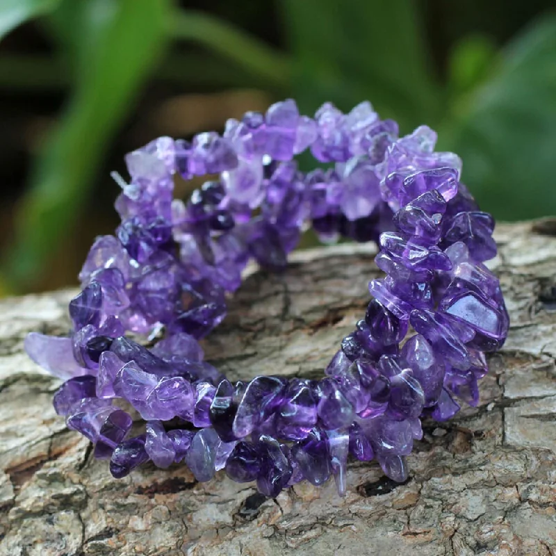 Unique gemstone bracelets for women-Handmade Set of 3 Amethyst 'Wonders' Stretch Bracelets (Brazil)