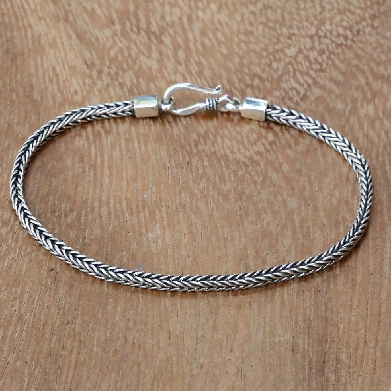 Custom leather bracelets for men-Handmade Sterling Silver 'Dragon's Tail' Bracelet (Indonesia)