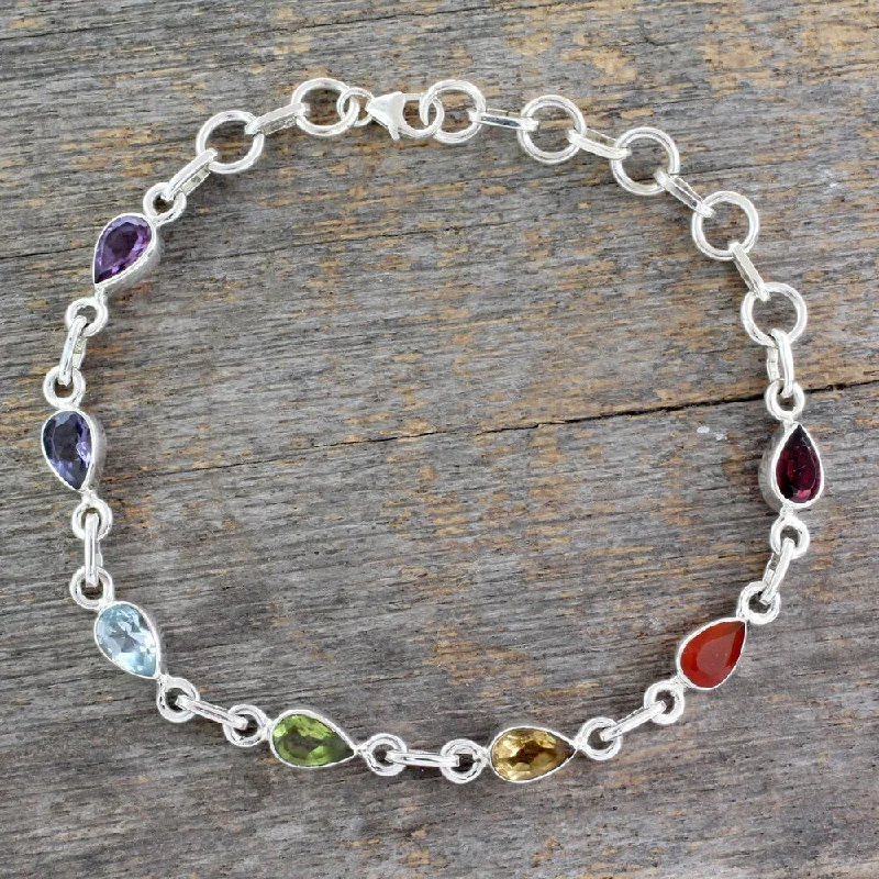 Luxury tennis bracelets for women-Handmade Sterling Silver 'Inner Glow' Multi-gemstone Bracelet (India)