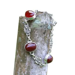 Minimalist silver bracelets for men-Handmade Sterling Silver 'Sunset in Bali' Carnelian Bracelet (Indonesia)