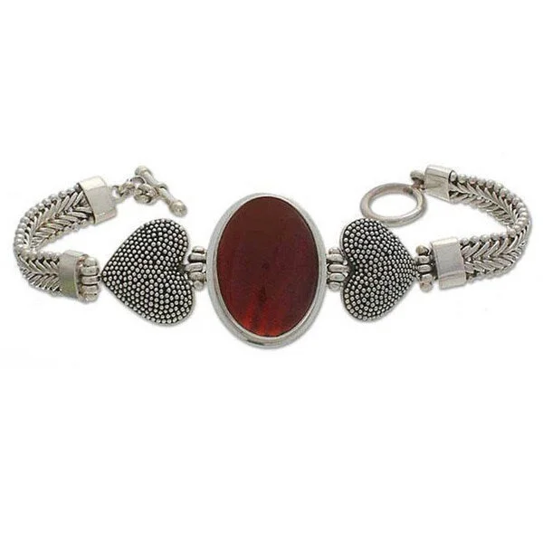 Adjustable leather bracelets for men-Handmade Sterling Silver 'True Love' Carnelian Heart Bracelet (Indonesia)