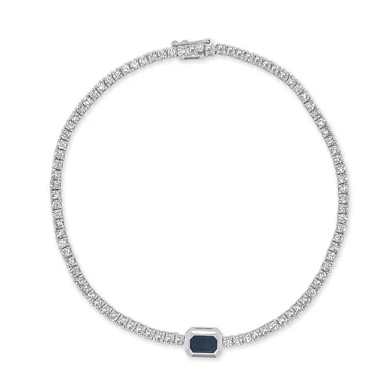 Luxury diamond bracelets for women-Joelle Diamond & Sapphire Bracelet Tennis 14K Gold