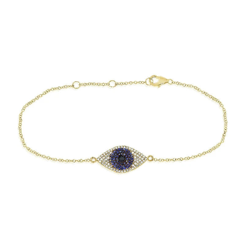 Silver bracelets with diamonds for weddings-Joelle Evil Eye Bracelet Diamond & Sapphire 14K Yellow Gold 0.15 ct