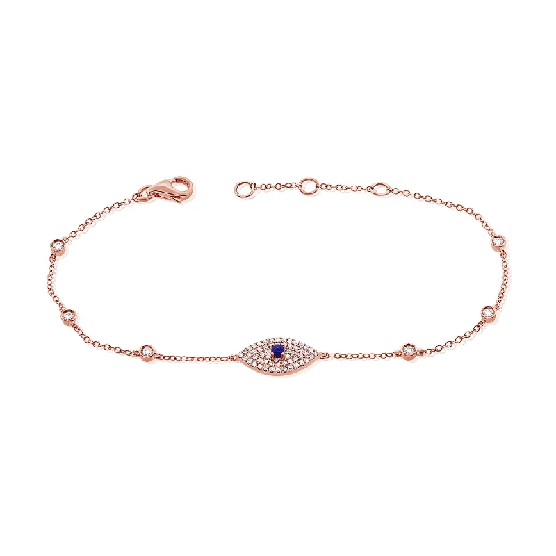 Unique friendship bracelets for girls-Joelle Evil Eye Bracelet Sapphire & Diamond 14K Rose Gold