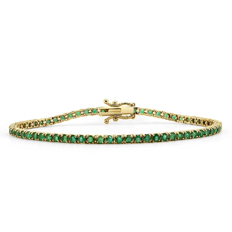 Trendy gold bracelets for casual wear-Joelle Gemstone Bracelet Tennis 14K Gold Choice of Emerald & Sapphire