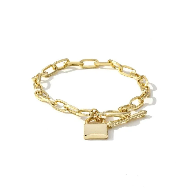 Unique silver bracelets for women-Lock Bracelet with Link Chain Toggle Clasp 18k Gold